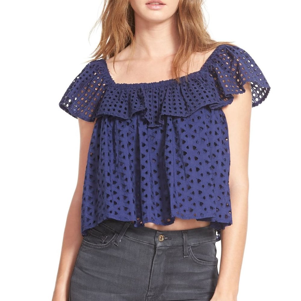 Rebecca Minkoff Celestine Eyelet Ruffle Top - Picture 2 of 8
